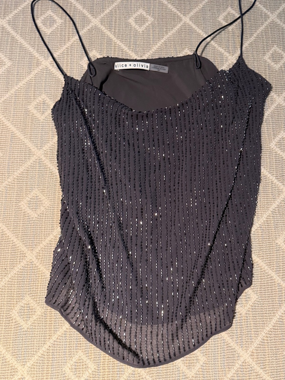 Alice + Olivia Grey Beaded Spaghetti-Strap Cami
